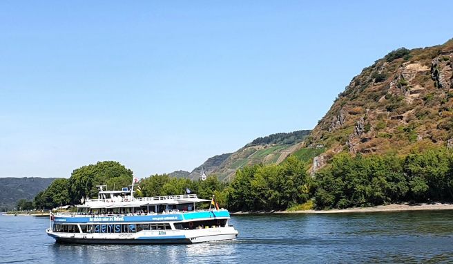 Bringt die Gäste zum Geysir: eine Fähre auf dem Rhein.