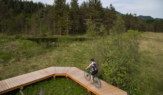 Im Keutschacher Seental geht es teilweise über Holzstege.