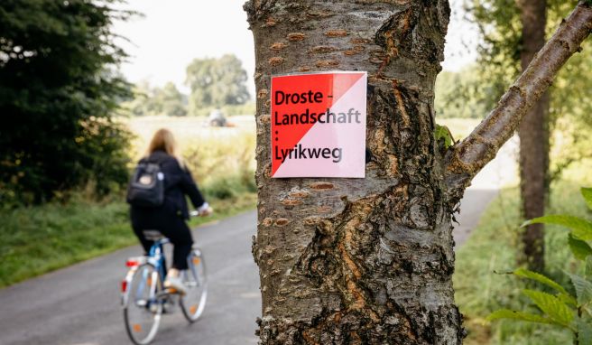 Rot-rosa Zeichen markieren den Lyrikweg.